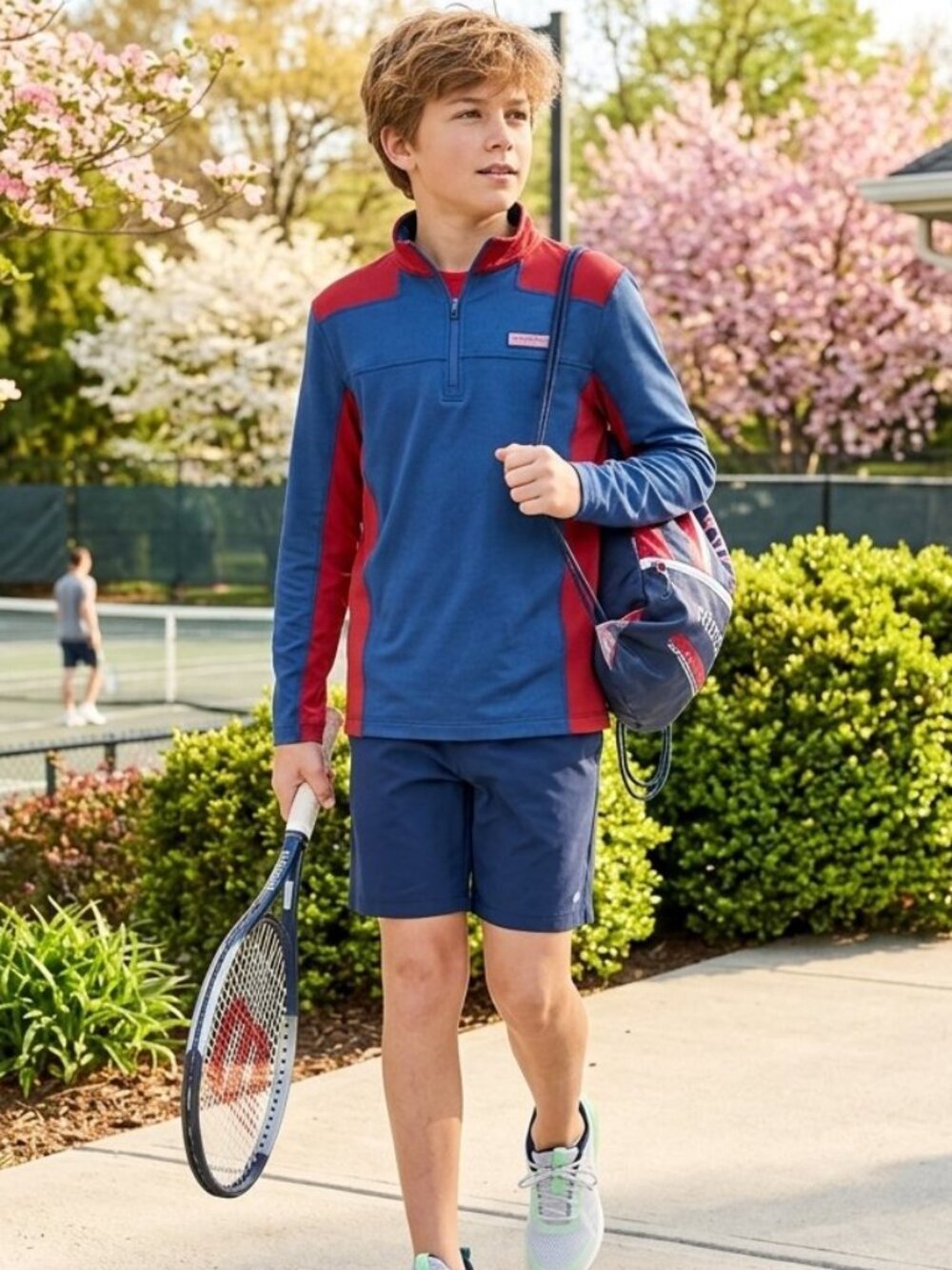 Vineyard Vines Boys Blue Red Colorblock 1/4 Zip Preppy Jacket 4939